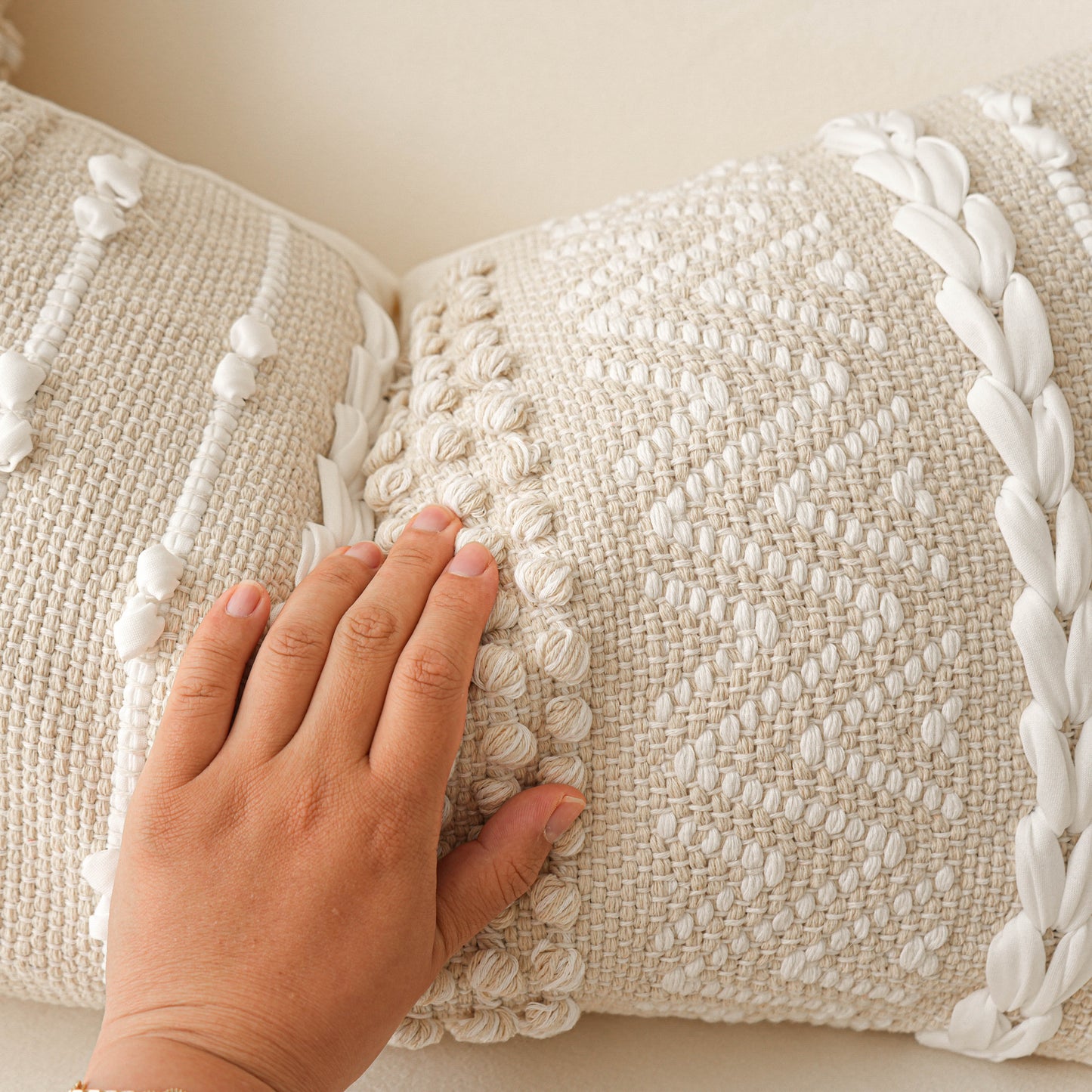 Handmade Cream Chevron Lumbar Pillow Cover 14x36