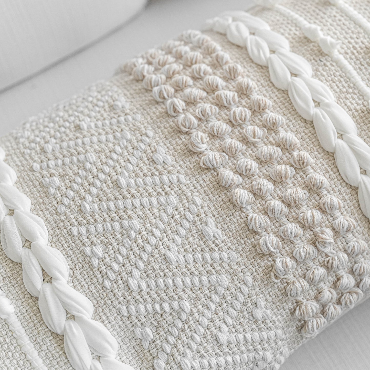 Handmade Cream Chevron Lumbar Pillow Cover 14x36