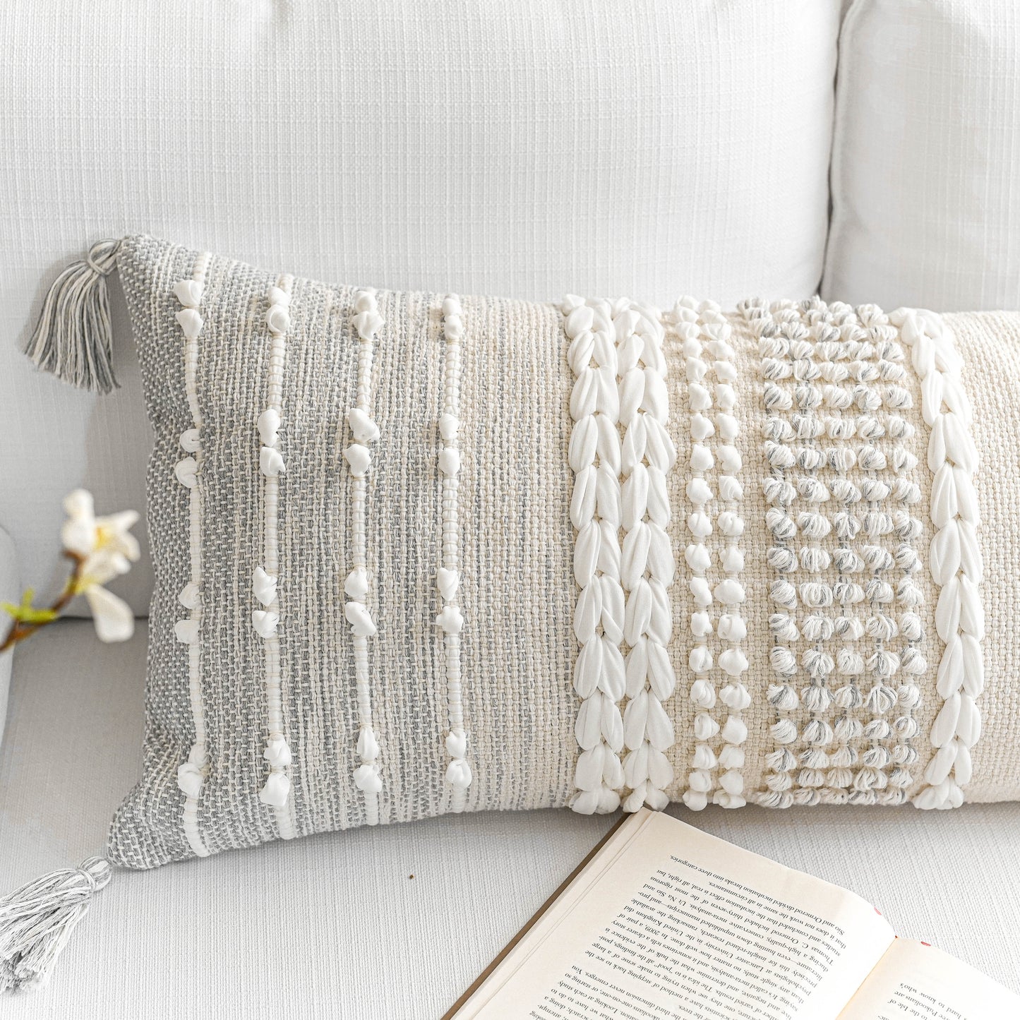 Handmade Gradient Gray Lumbar Pillow Cover 14x36