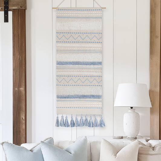 Serene Boho Woven Long Wall Hanging - Blue
