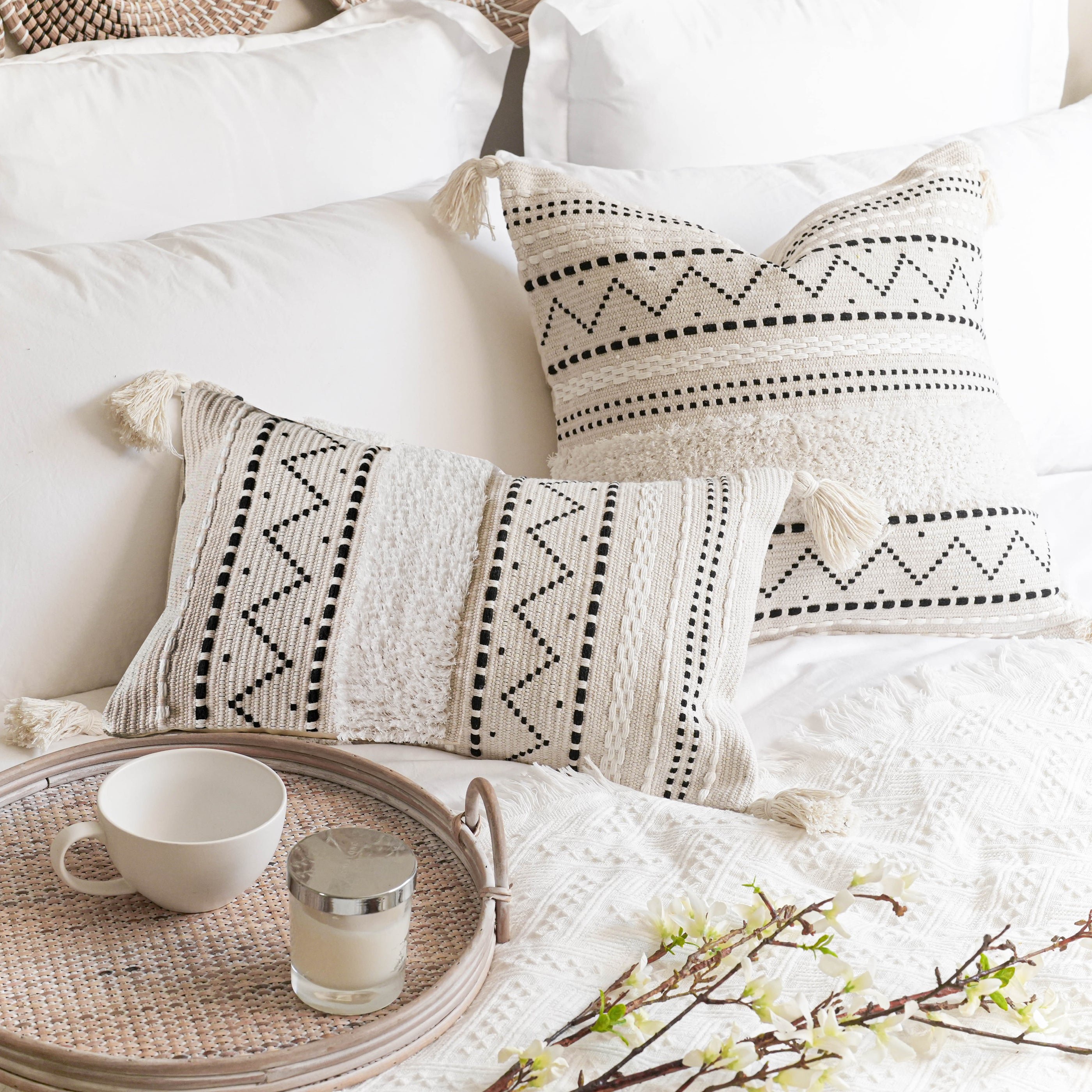 Cream boho throw pillows best sale