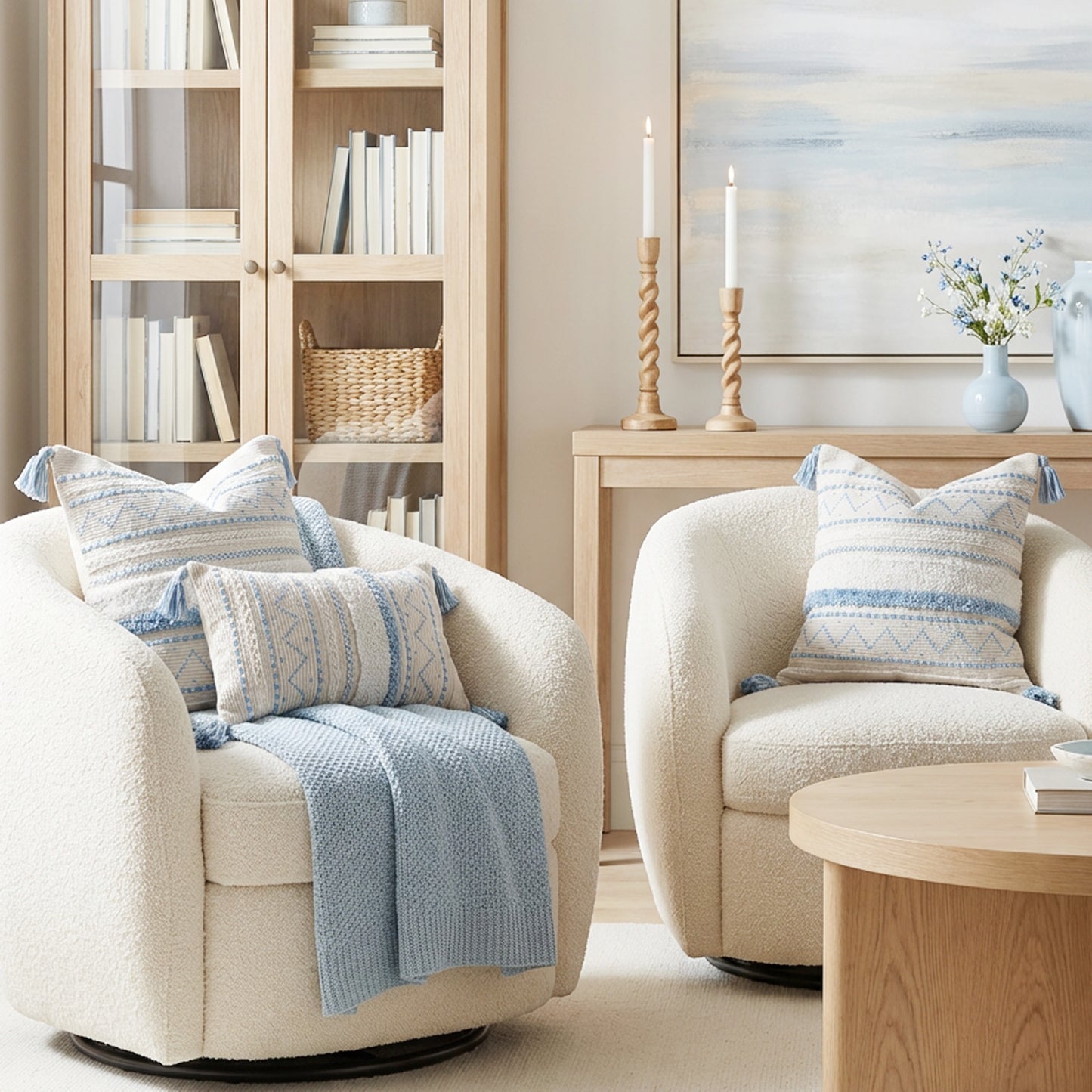 Serene Boho Woven Throw Pillow Cover - Blue