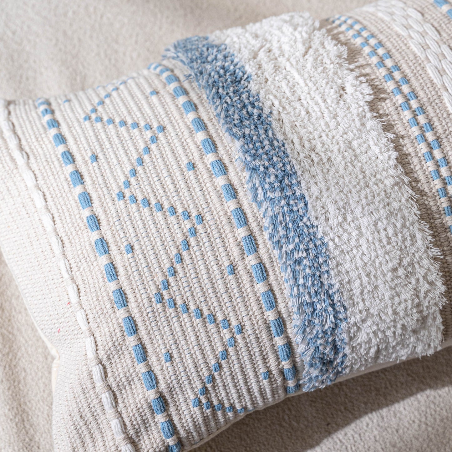 Serene Boho Woven Throw Pillow Cover - Blue