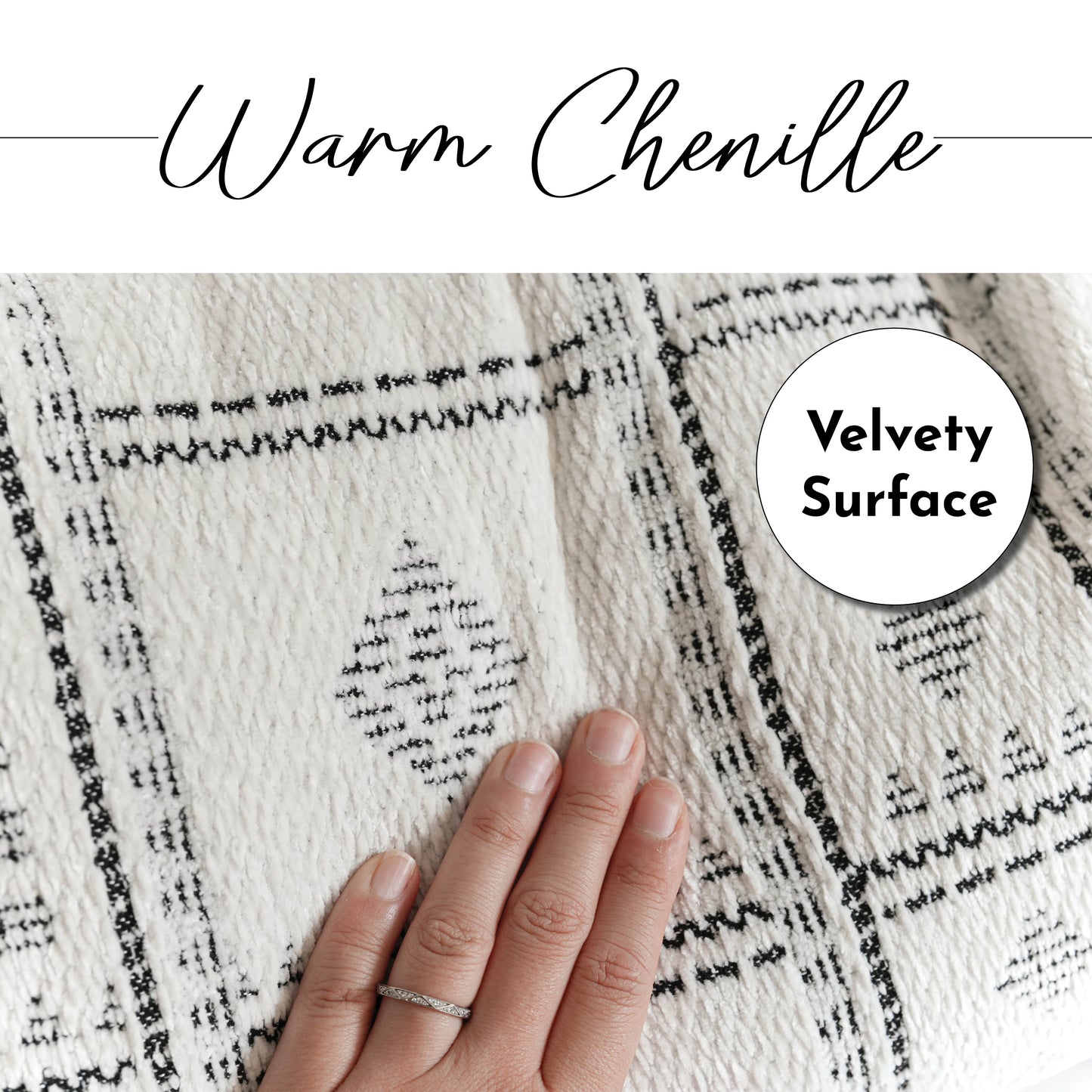 Chenille Soft Cozy Two Sided White Black Blanket 55x65