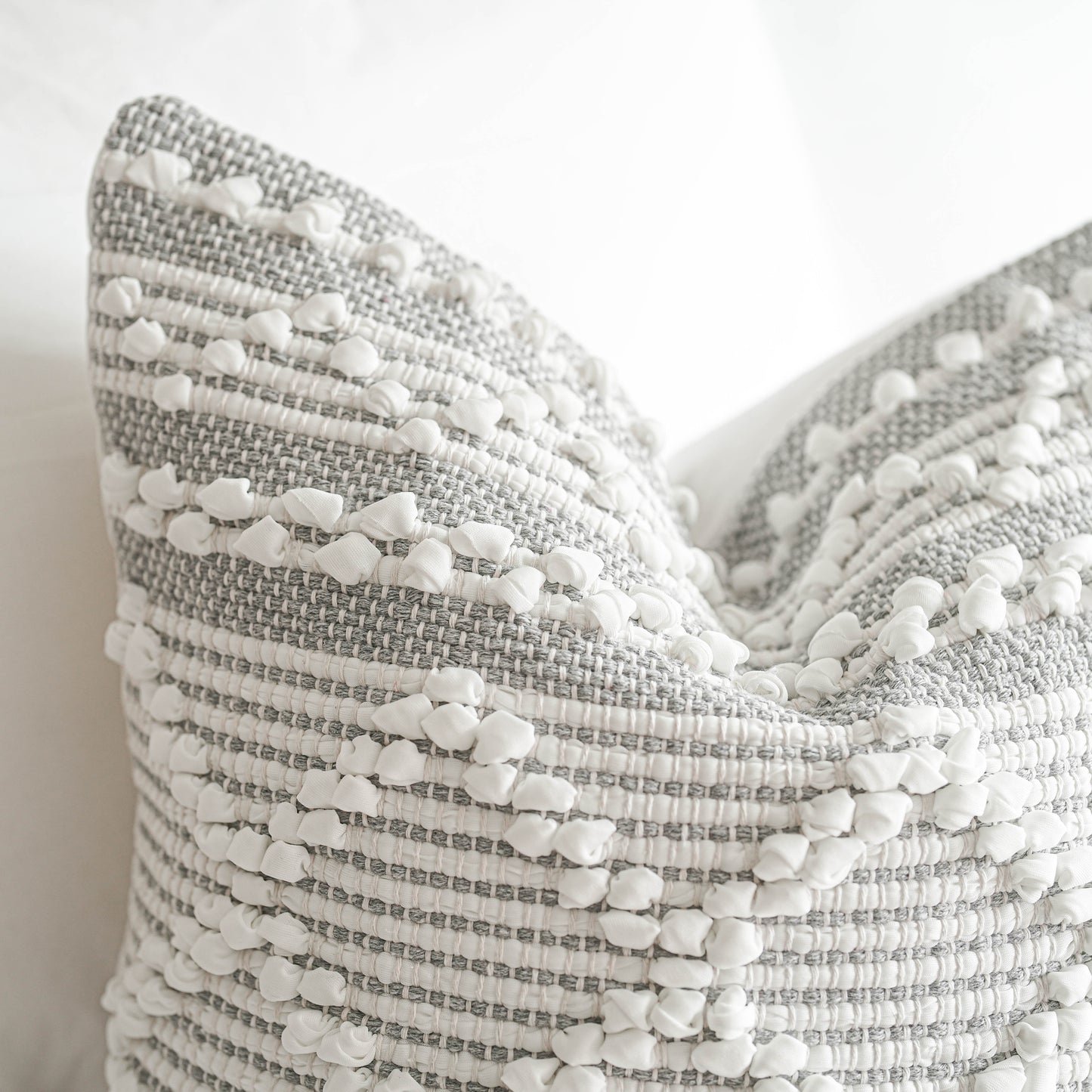 Handmade Gray White Woven Square Pillow Cover 20x20 22x22