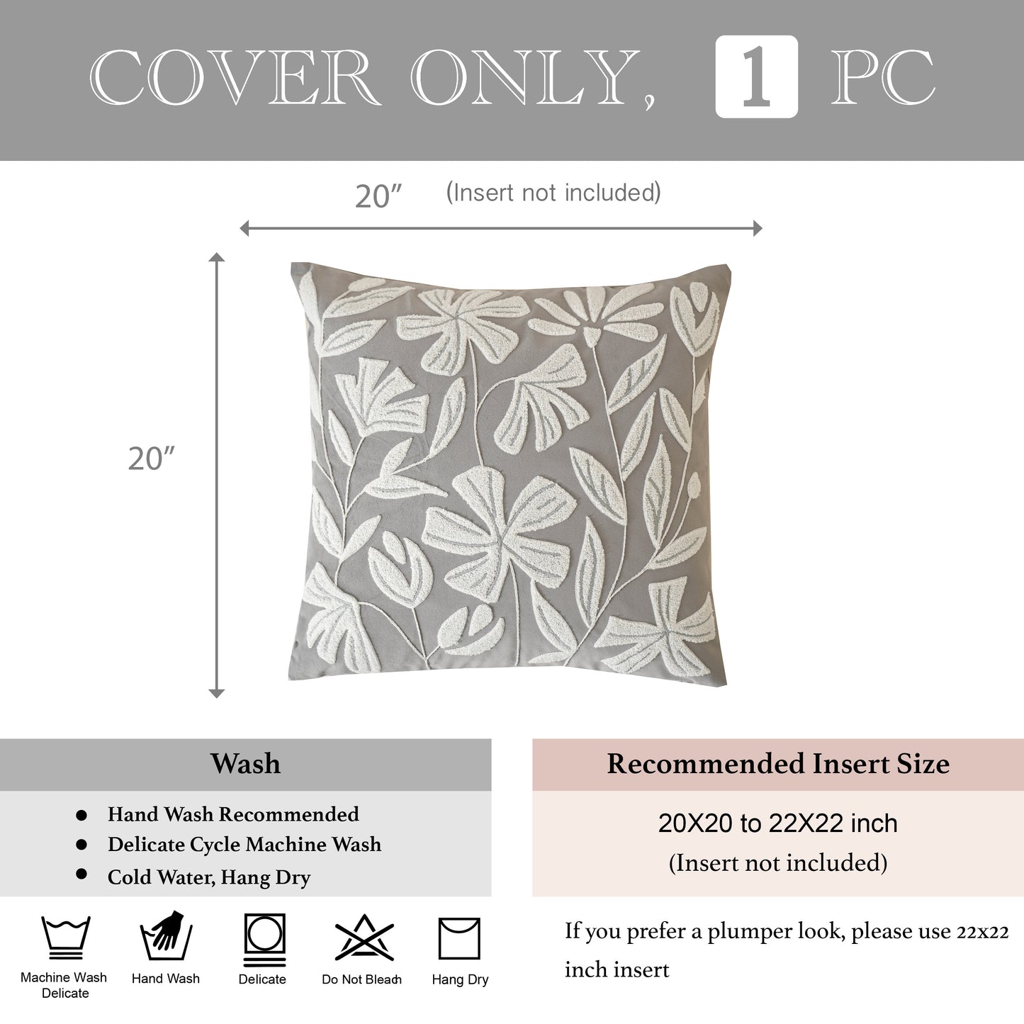 Velvet Soft Gray Flower Pattern Throw Pillow Cover