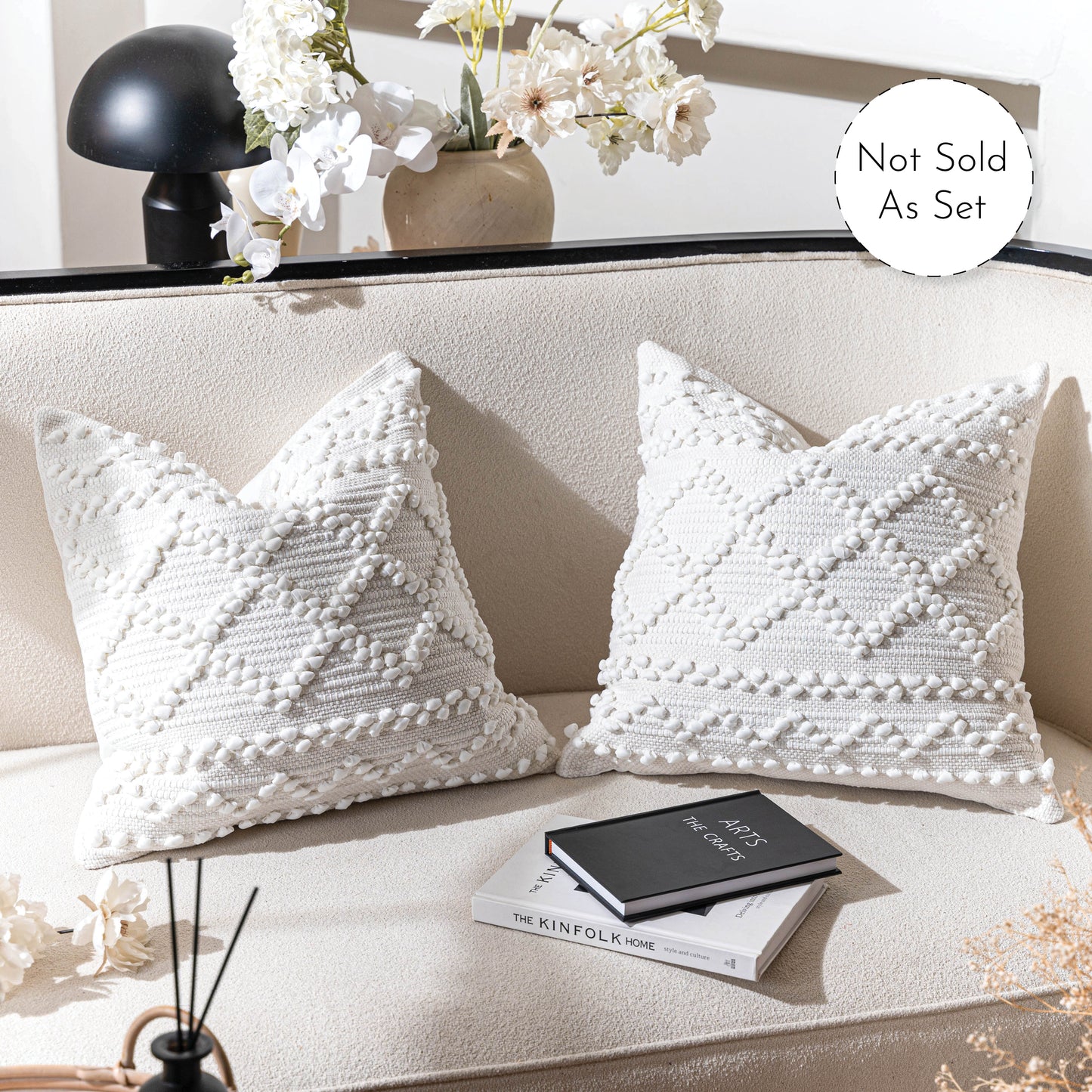 Handmade Off White Woven Square Pillow Cover 20x20 22x22