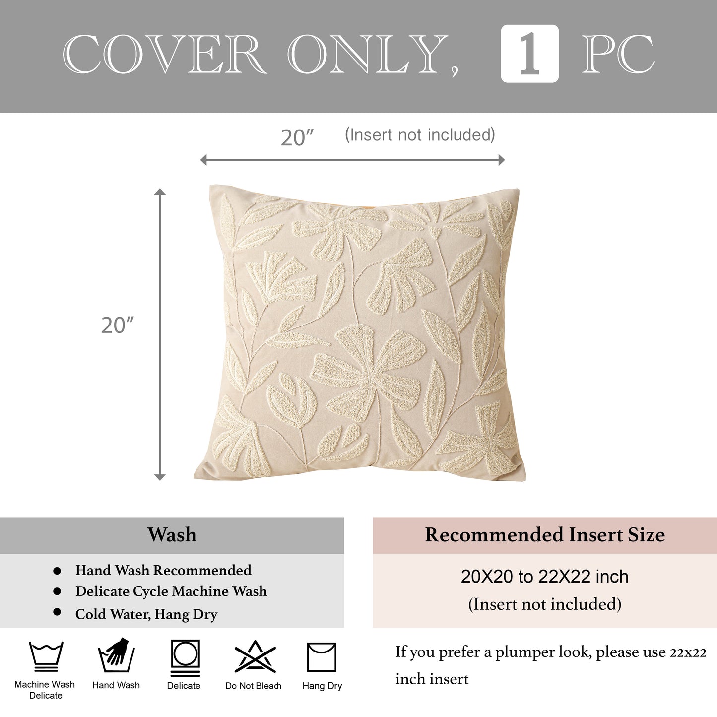 Velvet Soft Cream Flower Pattern Throw Pillow Cover