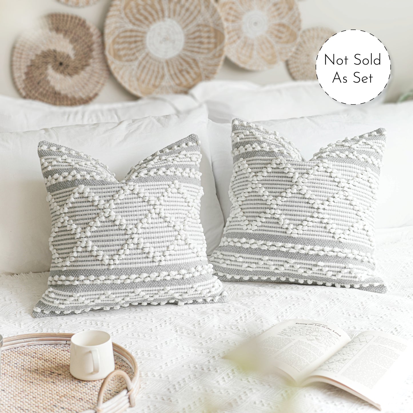 Handmade Gray White Woven Square Pillow Cover 20x20 22x22