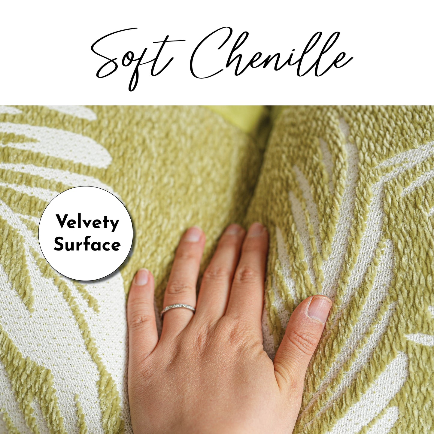 Chenille Soft Green Leaves Pattern Throw Pillow Cover