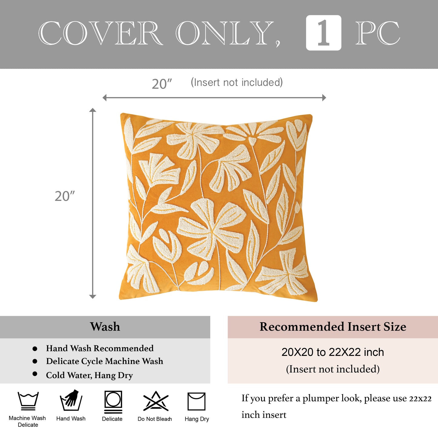 Velvet Soft Yellow Mustard Flower Pattern Throw Pillow Cover