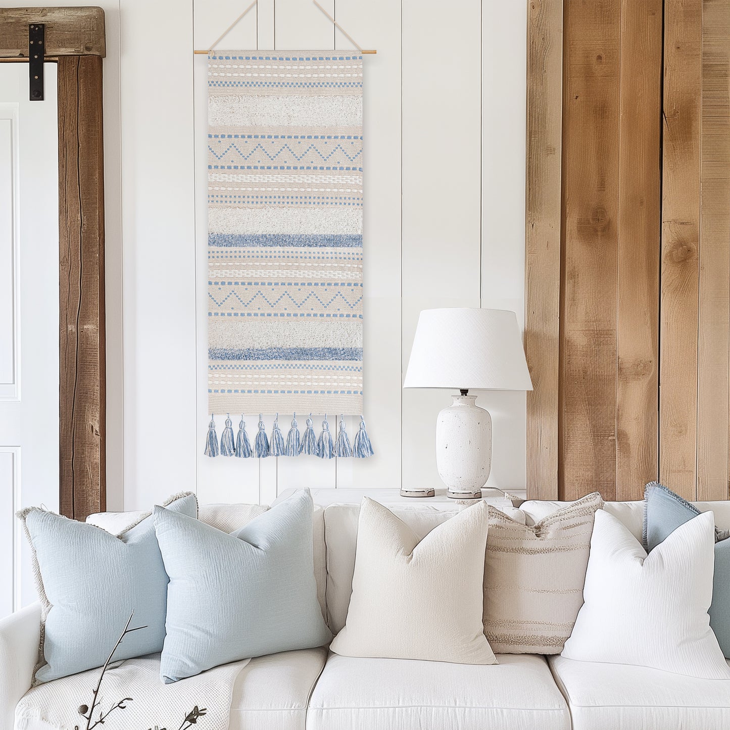 Serene Boho Woven Long Wall Hanging - Blue