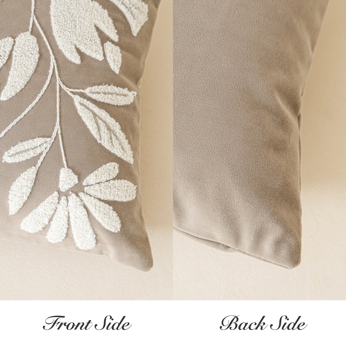 Velvet Soft Taupe Flower Pattern Lumbar Throw Pillow Cover 14X36 inch