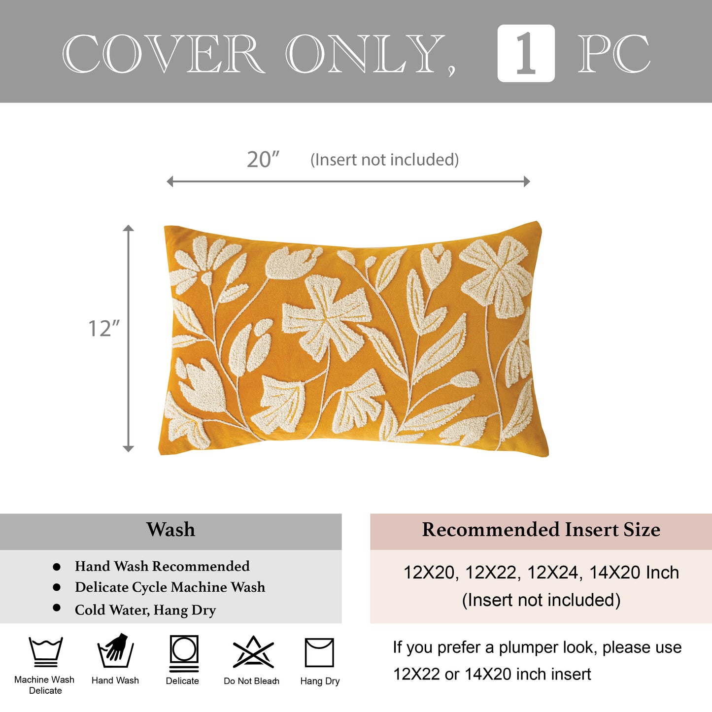 Velvet Soft Yellow Mustard Flower Pattern Lumbar Throw Pillow Cover