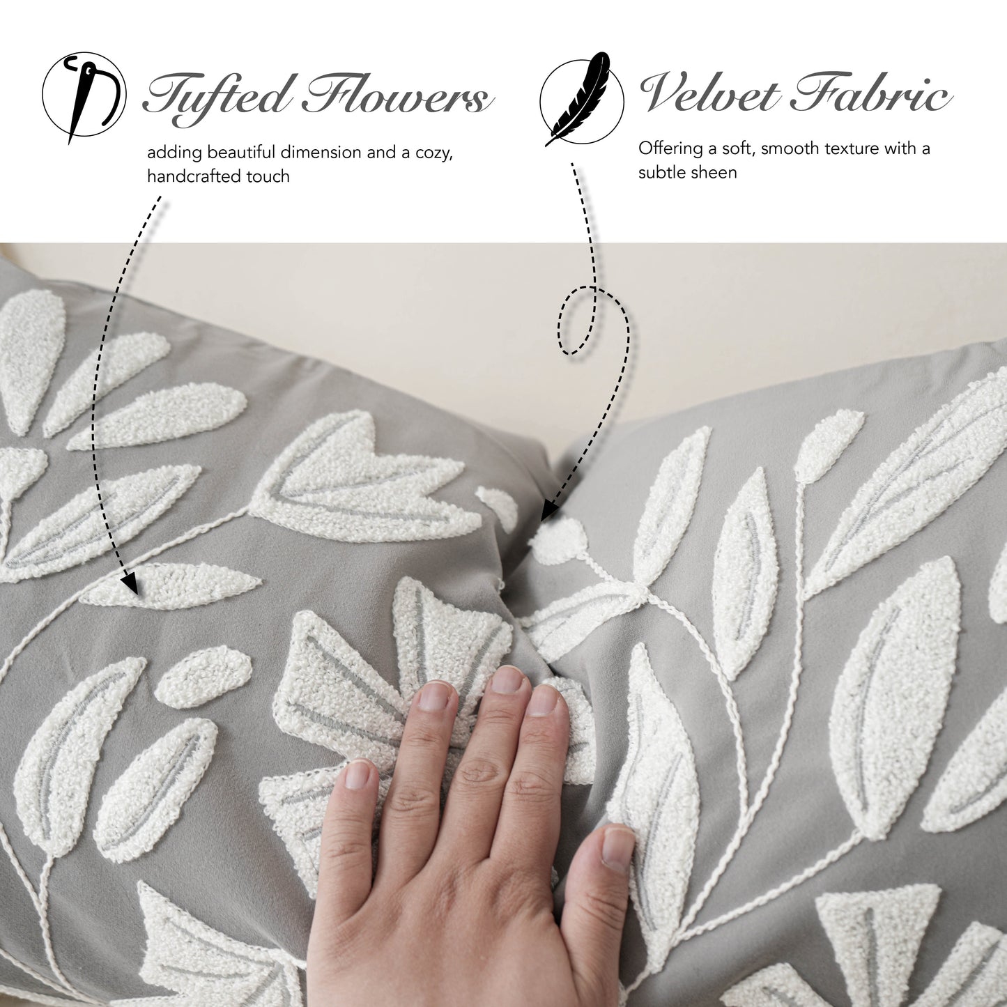 Velvet Soft Gray Flower Pattern Lumbar Throw Pillow Cover 14X36 inch