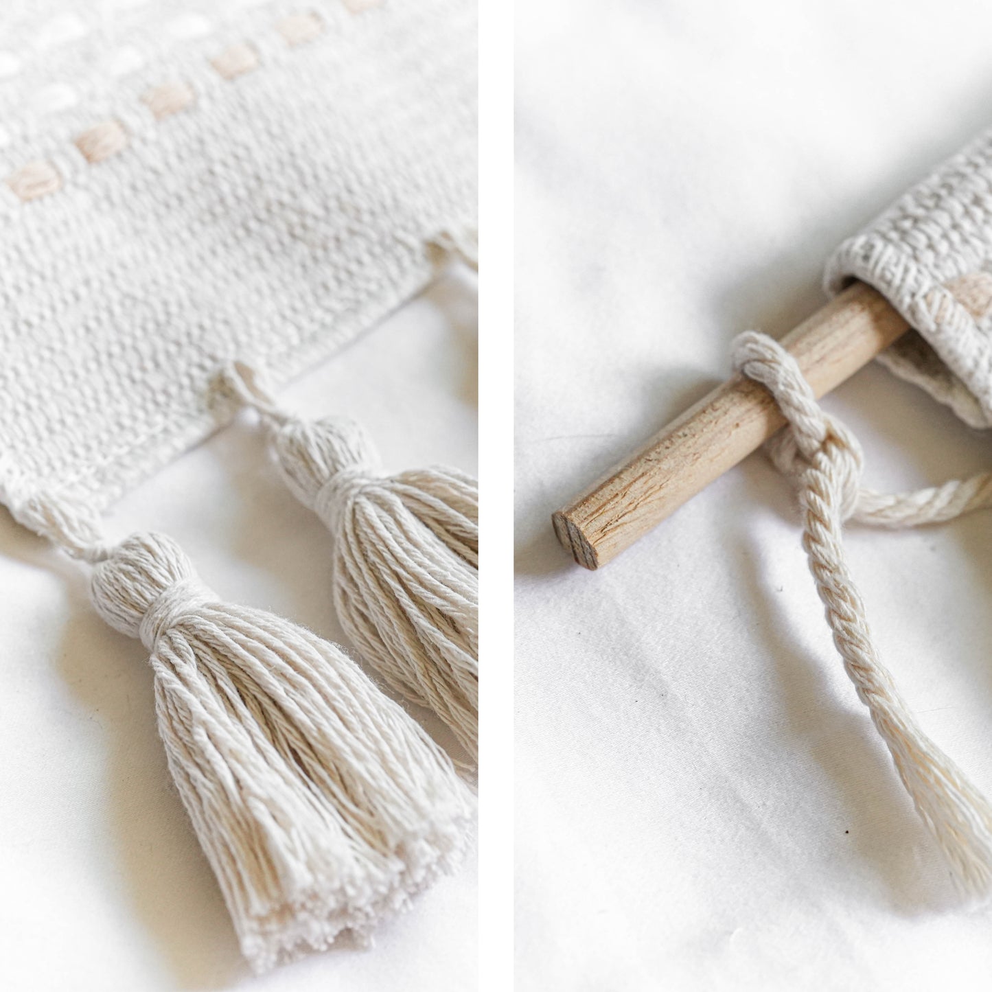 Serene Boho Woven Long Wall Hanging - Cream