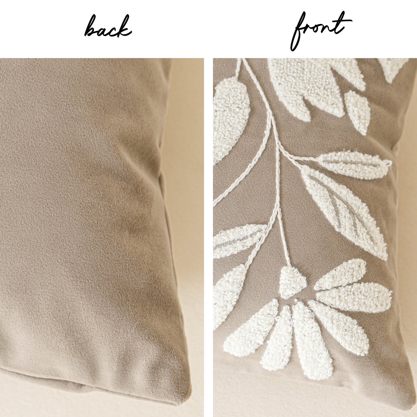 Velvet Soft Taupe Flower Pattern Lumbar Throw Pillow Cover