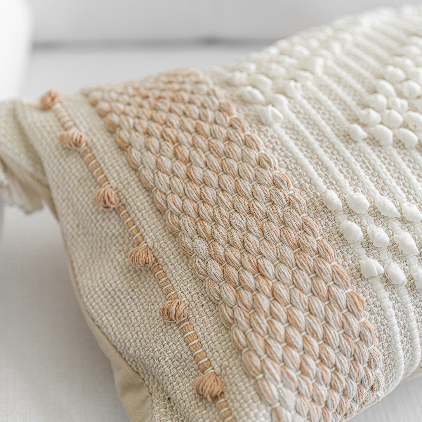 Handmade Cream White Diamond Lumbar Pillow Cover 14x36