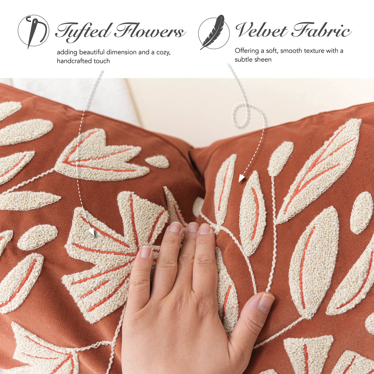 Velvet Soft Brick Red Flower Pattern Lumbar Throw Pillow Cover 14X36 inch