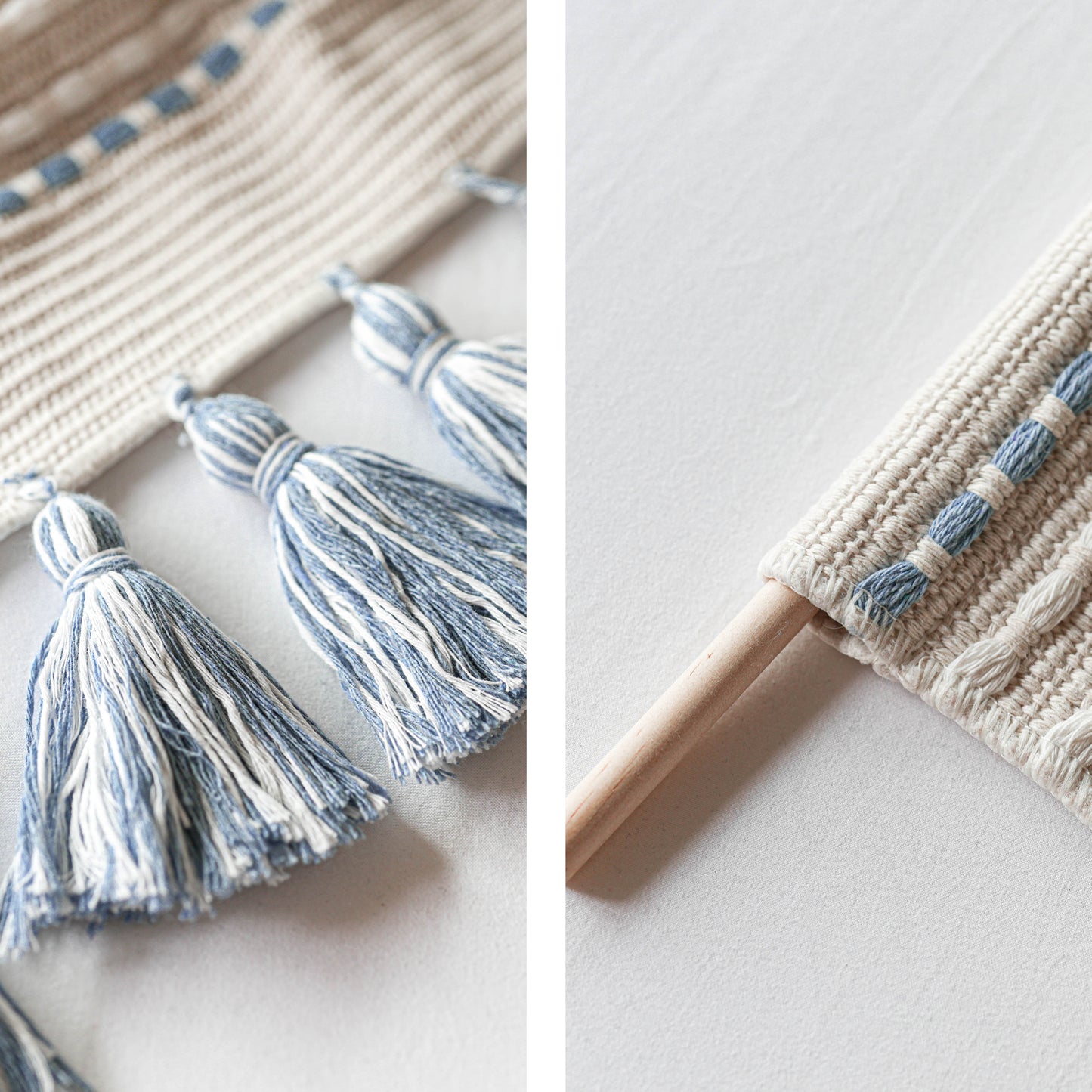 Serene Boho Woven Long Wall Hanging - Blue