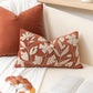 Velvet Soft Brick Red Flower Pattern Lumbar Throw Pillow Cover