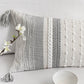 Handmade Gray White Boho Woven Lumbar Pillow Cover 14x36