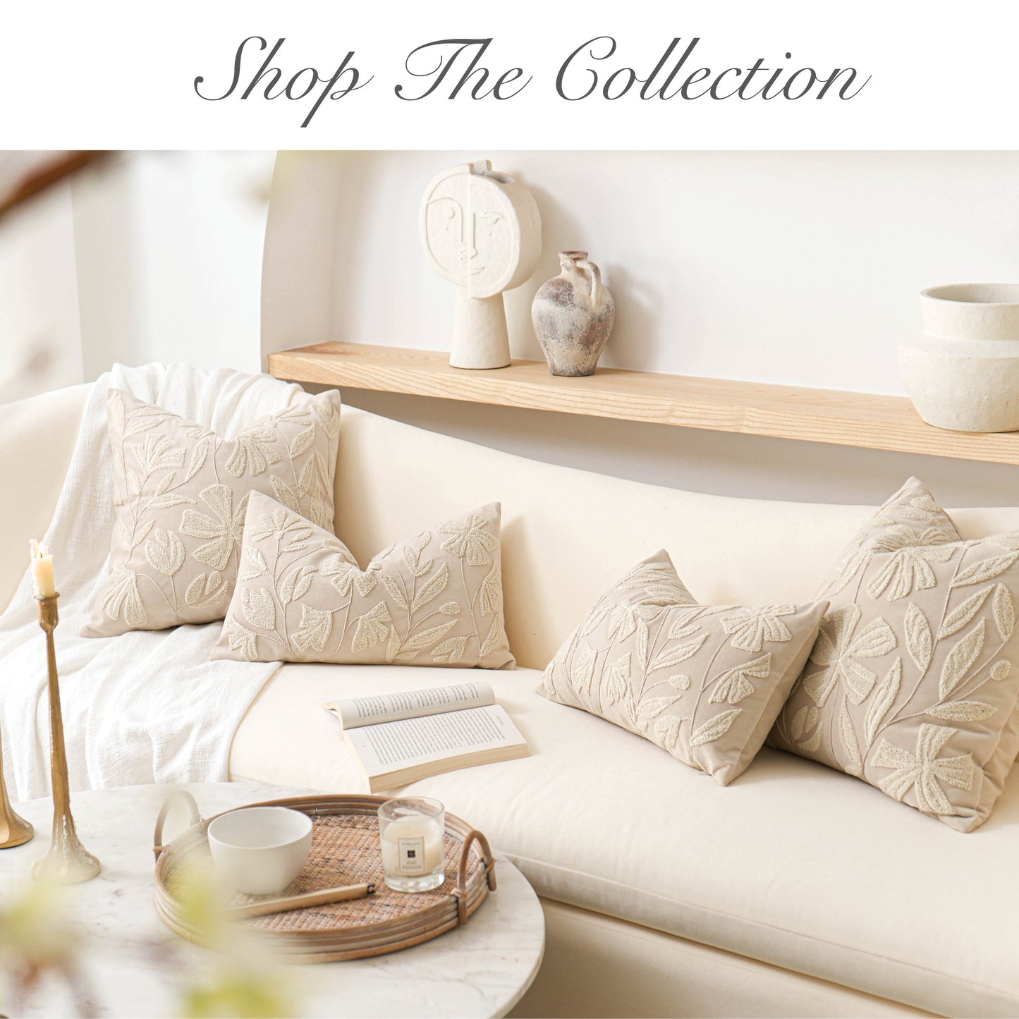 Velvet Soft Cream Flower Pattern Lumbar Throw Pillow Cover 14X36 inch