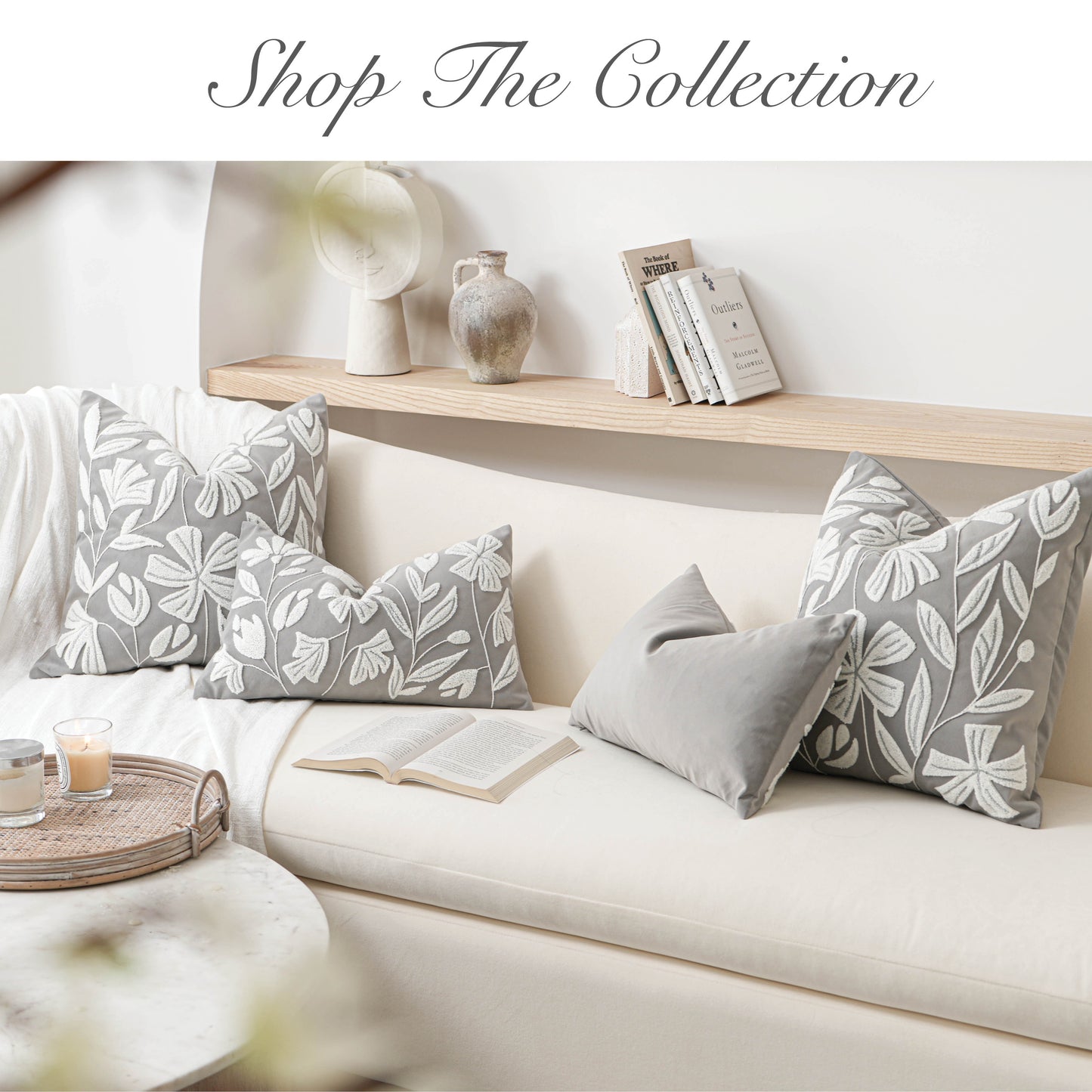 Velvet Soft Gray Flower Pattern Lumbar Throw Pillow Cover 14X36 inch