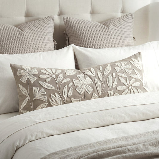 Velvet Soft Taupe Flower Pattern Lumbar Throw Pillow Cover 14X36 inch