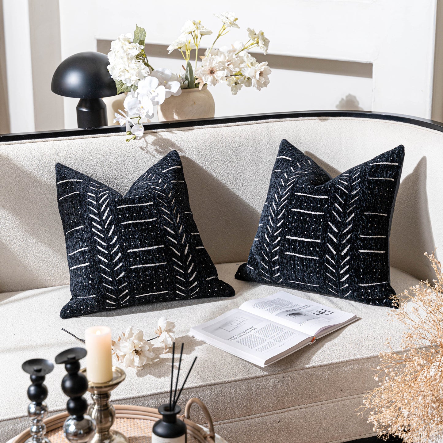 Chenille Soft Black Pattern Throw Pillow Cover