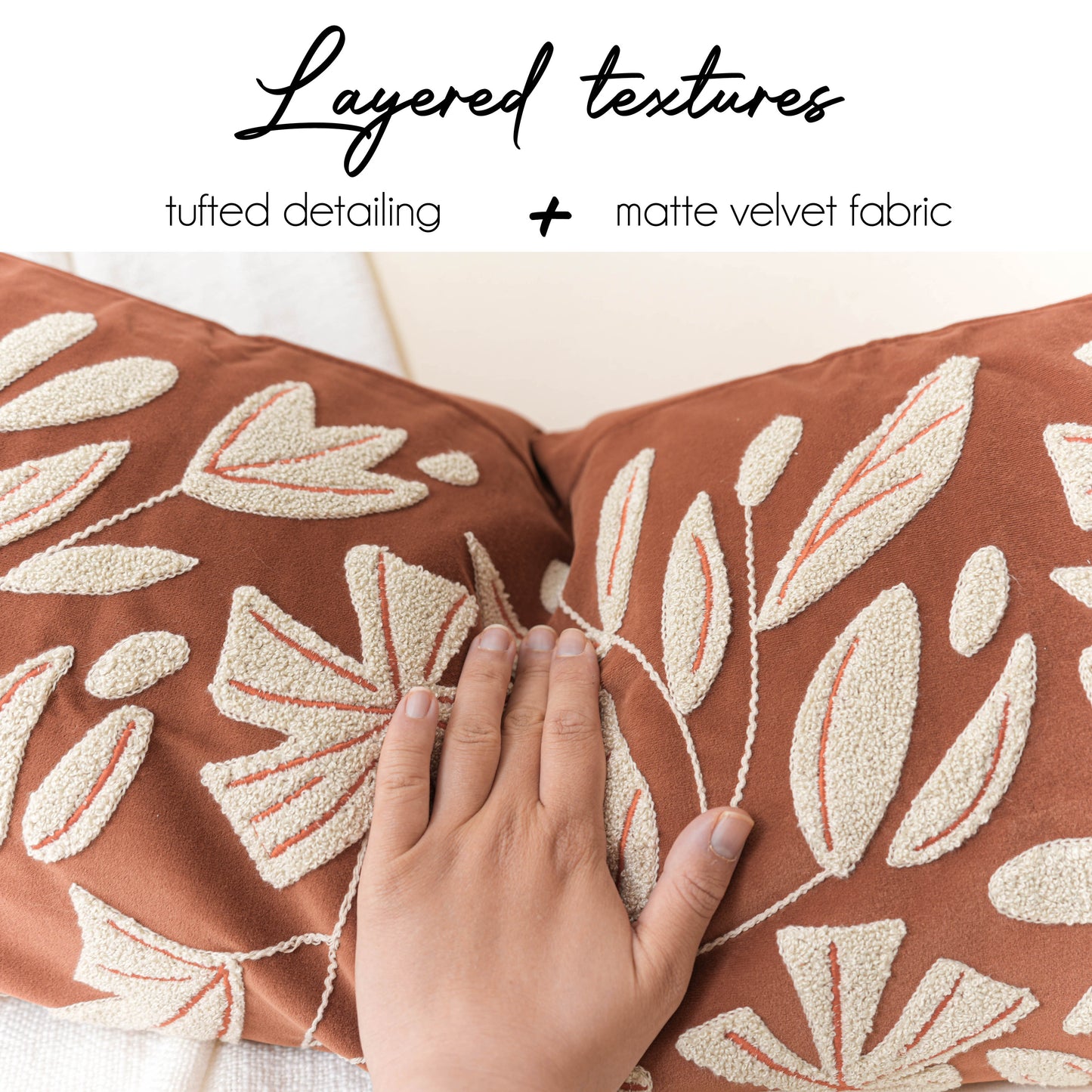 Velvet Soft Brick Red Flower Pattern Lumbar Throw Pillow Cover