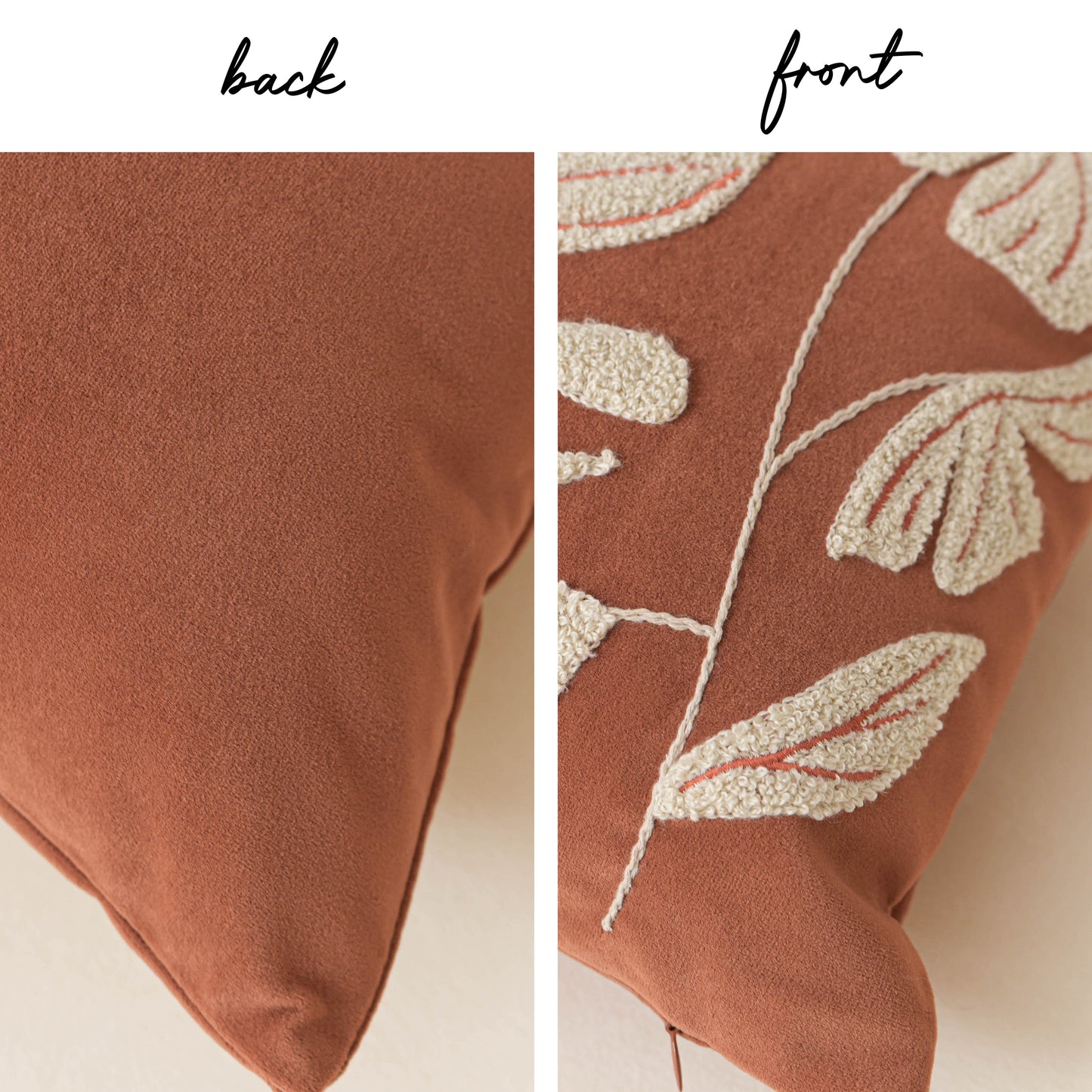 Velvet Soft Brick Red Flower Pattern Lumbar Throw Pillow Cover