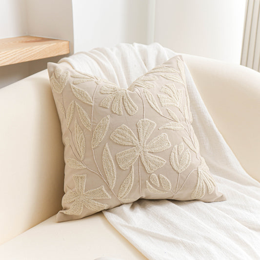 Velvet Soft Cream Flower Pattern Throw Pillow Cover