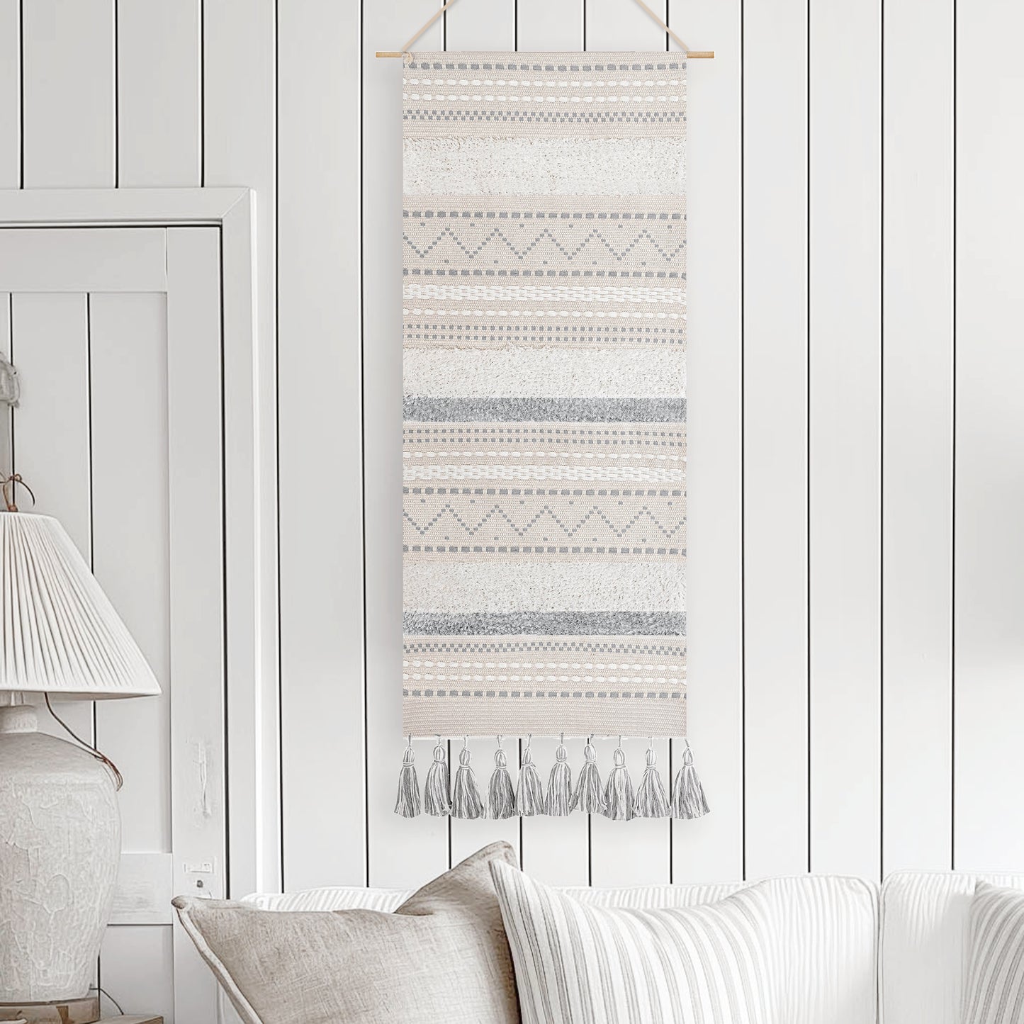 Serene Boho Woven Long Wall Hanging - Gray