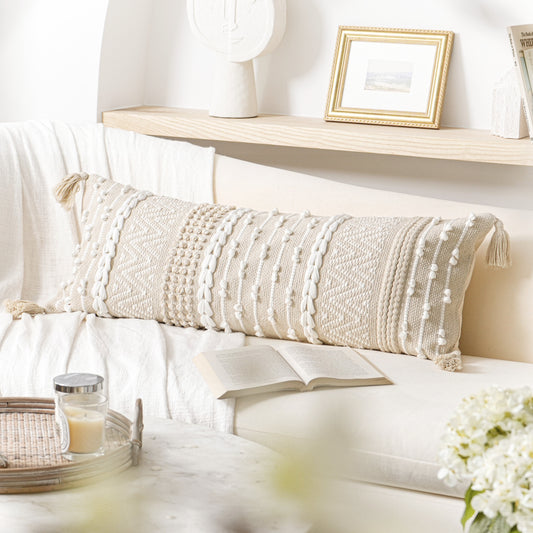 Handmade Cream Chevron Lumbar  Pillow Cover 14x36