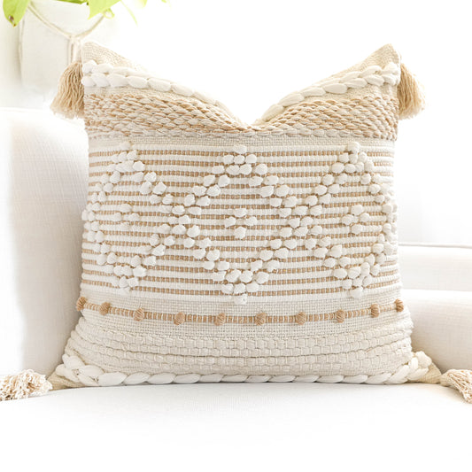 Handmade Cream White Diamond Square Pillow Cover 20x20